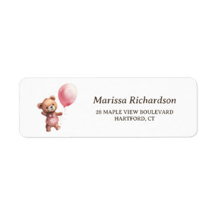 Étiquette de retour Baby shower fille ours en pelu