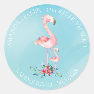 Étiquette de retour Baby shower Flamant rose rose