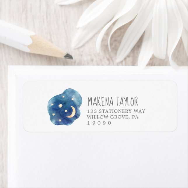 Étiquette de retour Baby shower Lune et étoiles (En situation)
