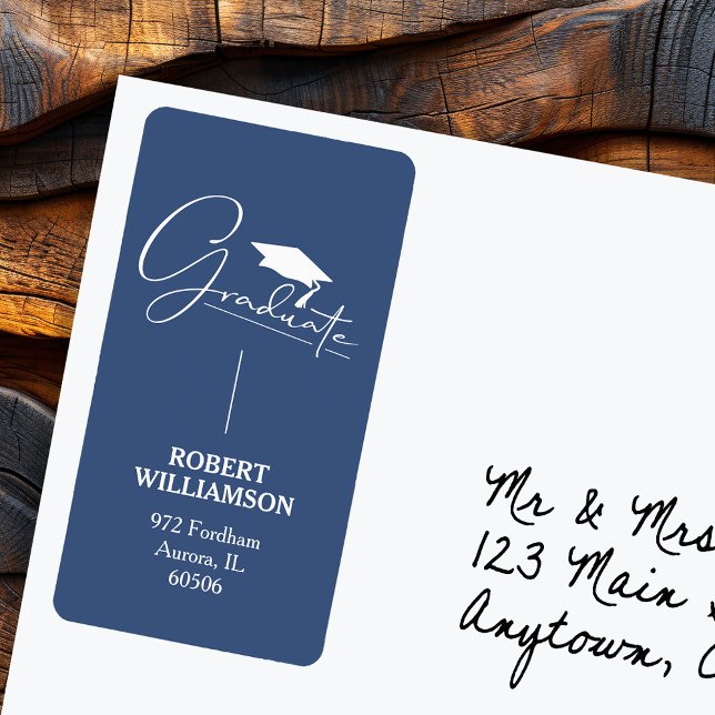 Étiquette de retour Bleu de la casquette de gradua (Graduation Cap Blue Return Address Labels - Sheet of 18 labels)