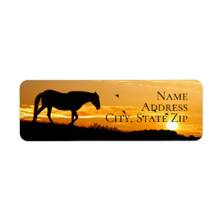 Étiquette de retour Cheval et Coucher de soleil