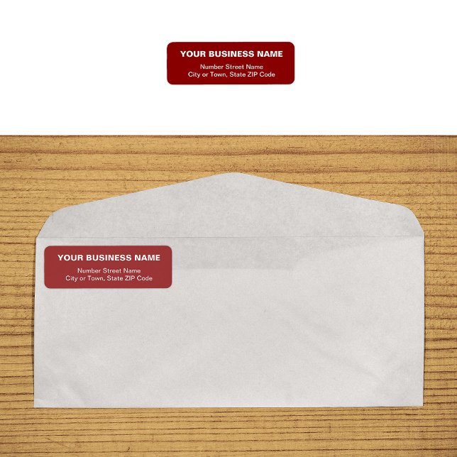 Étiquette de retour d'adresse commerciale rouge ba (Plain text red business return address label on envelope)