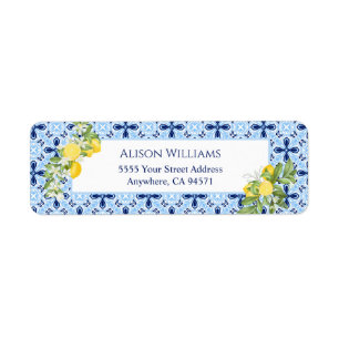 Étiquette de retour d'adresse de carreau bleu citr