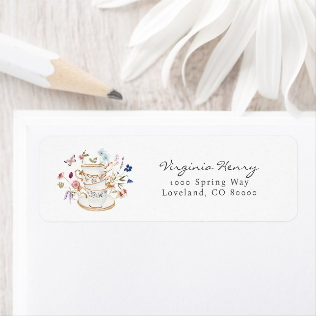 Étiquette de retour d'adresse du Tea Party (Floral Tea Party Return Address Label by Painted Paperie
)