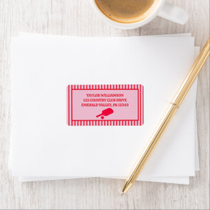 Étiquette de retour d'adresse rayée rouge et rose
