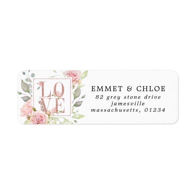 Étiquette de retour d'amour floral rose (Devant)