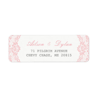 Étiquette de retour de dentelle rose romantique