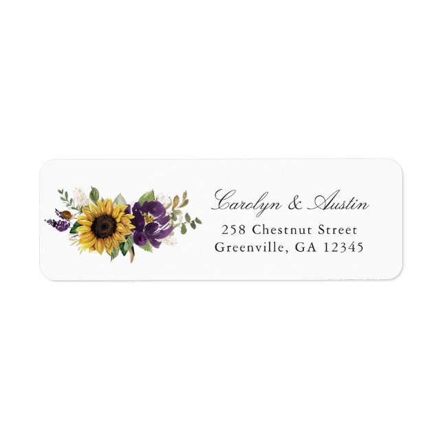 Étiquette de retour de fleurs violettes de tournes (Devant)