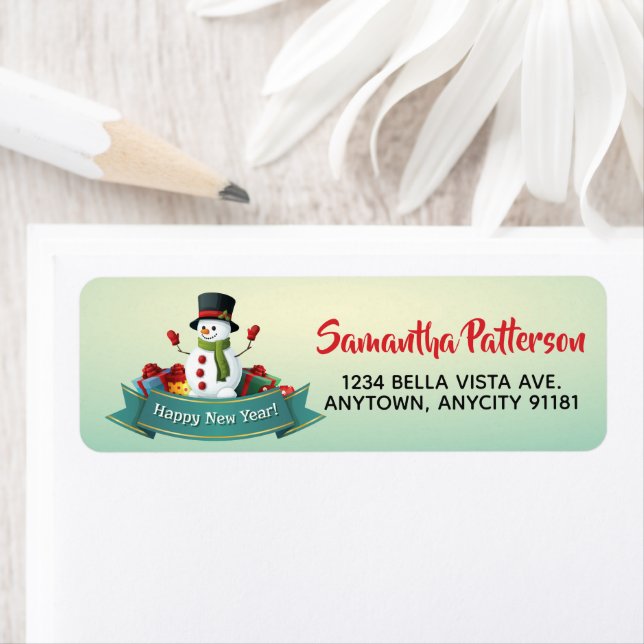 Étiquette de retour de la nouvelle année Snowman (En situation)