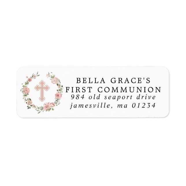 Étiquette de retour de la première communion rose  (Devant)