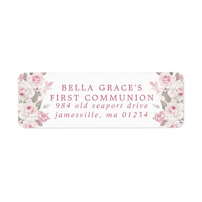 Étiquette de retour de la première communion rose  (Devant)