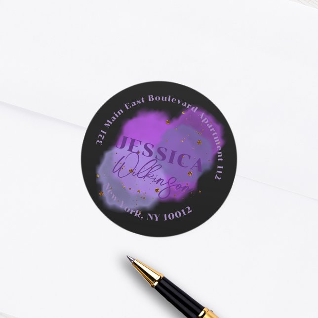 Étiquette de retour de l'adresse ronde rose violet (Créateur téléchargé)