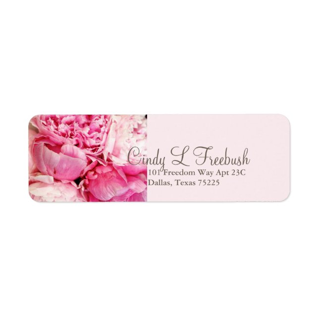 Étiquette de retour de l'adresse rose de pivoine (Devant)
