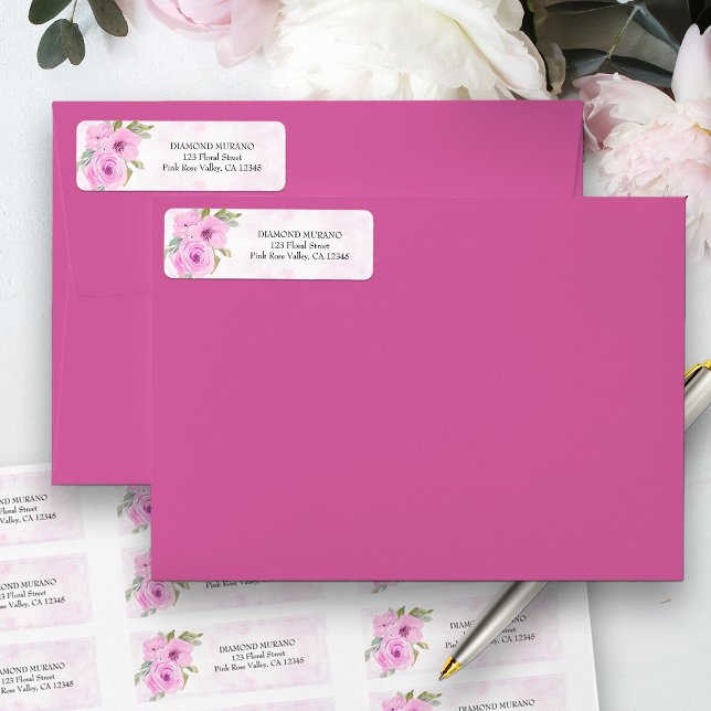 Étiquette de retour de l'aquarelle rose pâle (Pink floral address labels from my Galaxy Floral Princess Quinceanera collection
)