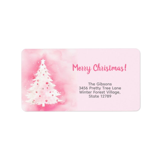Étiquette de retour de l'arbre de Noël rose blanc (Devant)