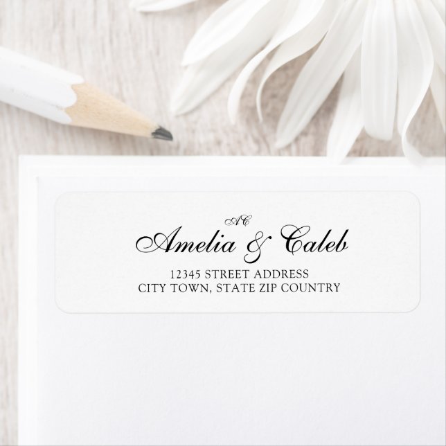 Étiquette de retour de mariage à script monogrammé (En situation)