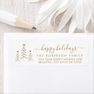 Étiquette de retour de Noël Gold Script Pine