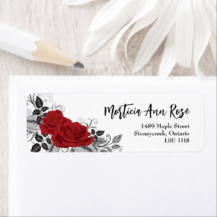 Étiquette de retour de Rose rouge romantique entre