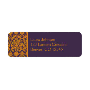 Étiquette de retour des Damas orange et violet