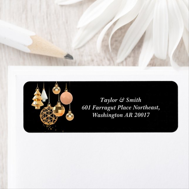 Étiquette de retour des décorations de Noël d'or (En situation)