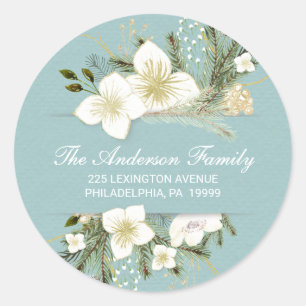 Étiquette de retour des fleurs d'aquarelle de Noël