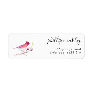 Étiquette de retour d'oiseaux d'aquarelle rose pâl
