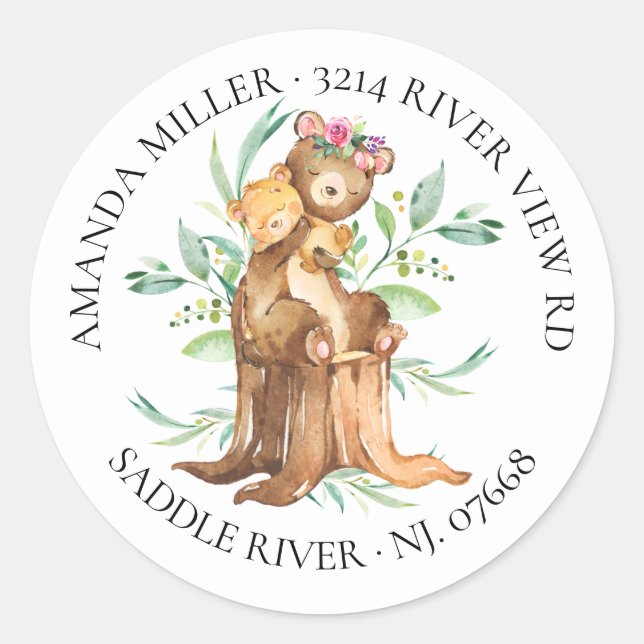 Étiquette de retour du Baby shower de l'ours mère  (Devant)