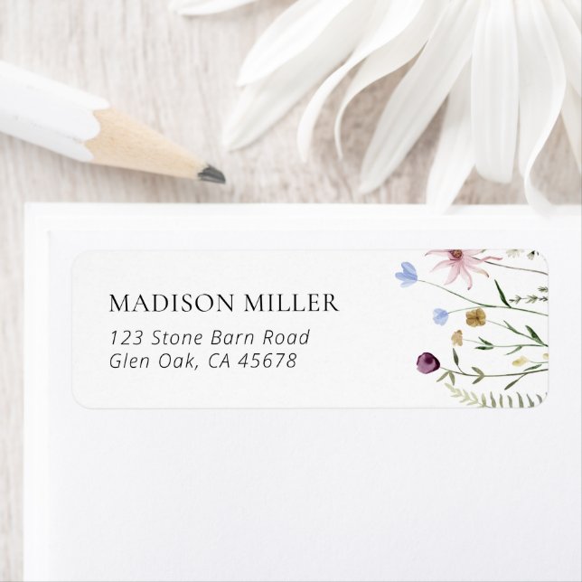 Étiquette de retour du Baby shower Fleur sauvage B (En situation)