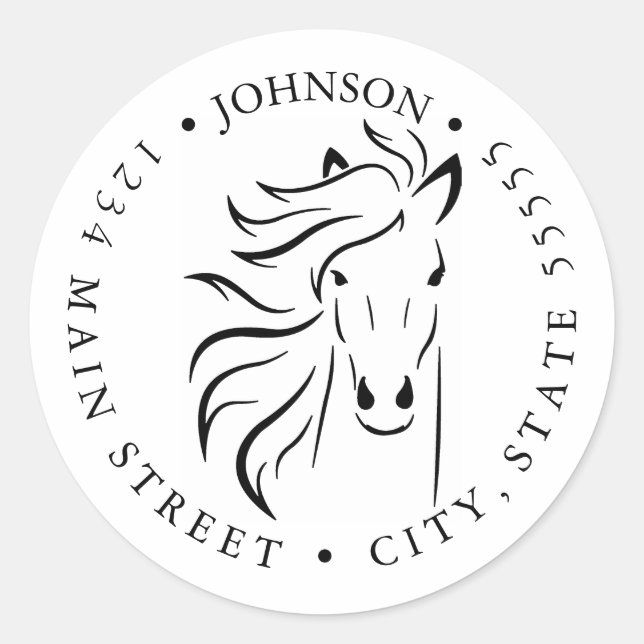Étiquette de retour du cheval noir et blanc Silhou (Devant)