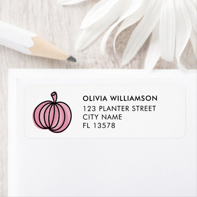 Étiquette de retour du Citrouille rose d'Halloween (En situation)