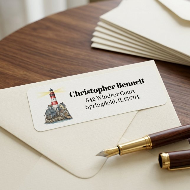 Étiquette de retour du Lighthouse Village (Classic coastal charm for your mail.)