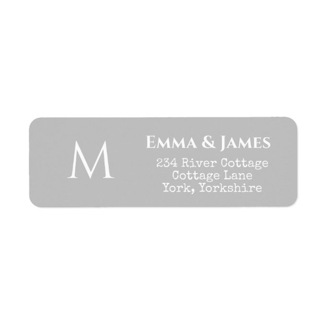 Étiquette de retour du Mariage de monogramme gris  (Devant)