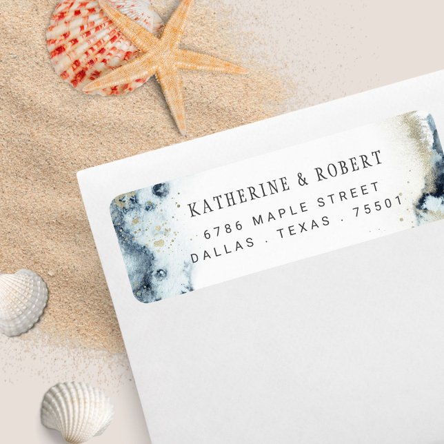 Étiquette de retour du Mariage des vagues aquarell (Créateur téléchargé)