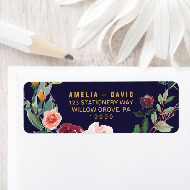 Étiquette de retour du Mariage floral d'automne (En situation)