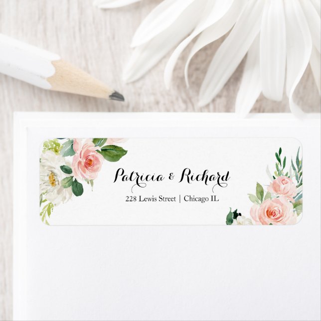 Étiquette de retour du Mariage floral rose (En situation)