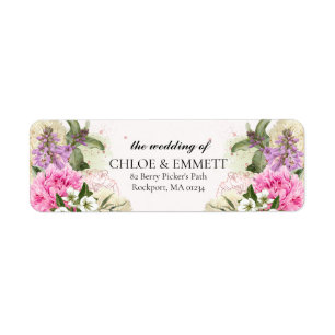 Étiquette de retour du Mariage Floral rose