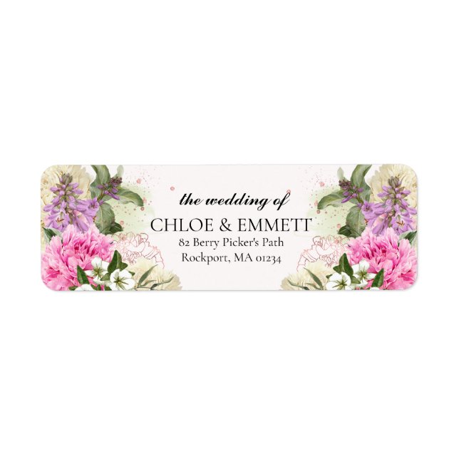 Étiquette de retour du Mariage Floral rose (Devant)