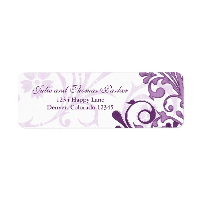 Étiquette de retour du Mariage Floral Violet (Devant)