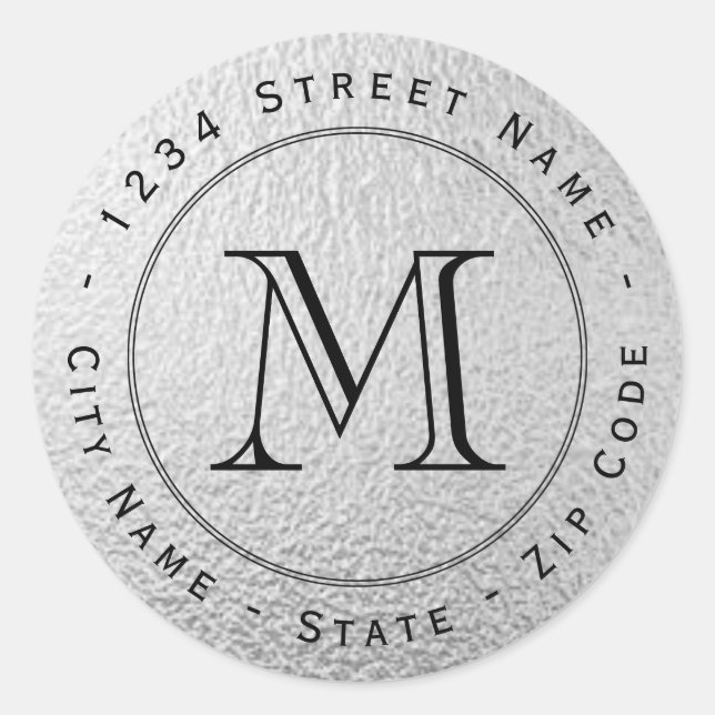 Étiquette de retour du monogramme à huile d'argent (Devant)