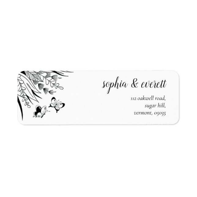 Étiquette de retour du Papillon d'encre blanc noir (Devant)