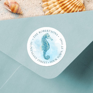 Étiquette de retour d'une aquarelle Seahorse