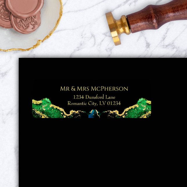 Étiquette de retour Emerald Green Black Gold (Emerald Green Black Gold Return Address Label)