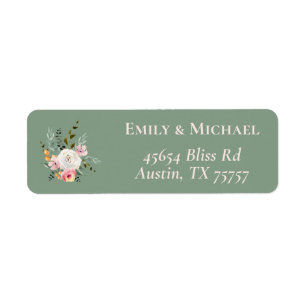 Étiquette de retour floral Sage White Blush Peach 