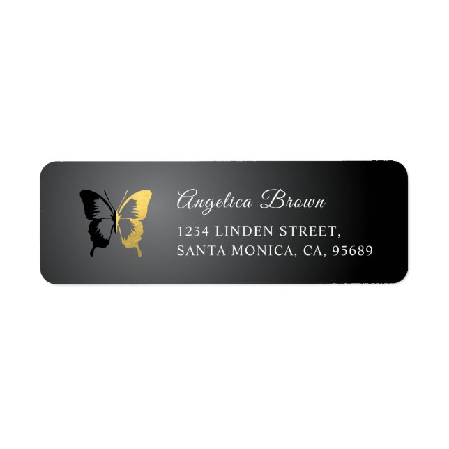 Étiquette de retour Gold Foil et Black Butterfly (Devant)