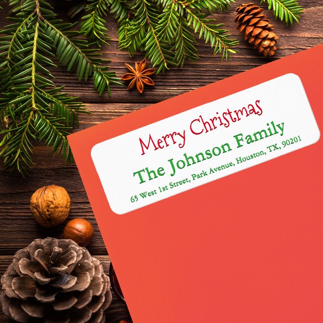 Étiquette de retour Joyeux Noël personnalisé (Personalized Merry Christmas Return Address Label)