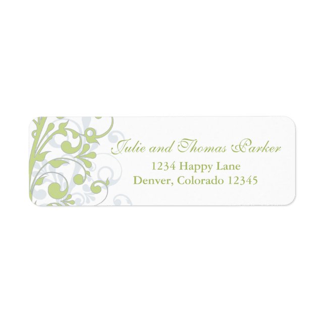 Étiquette de retour Mariage Floral Gris Vert (Devant)