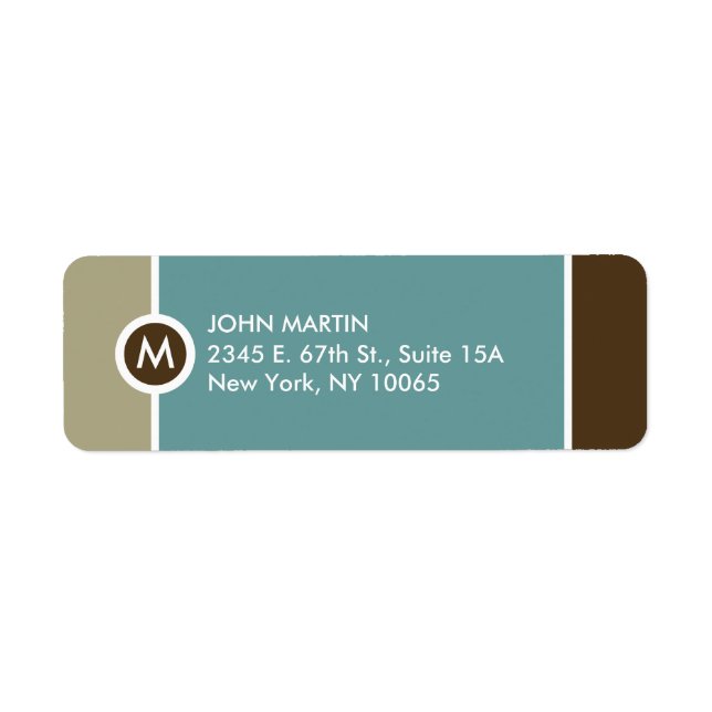 Étiquette de retour Monogramme moderne - Bleu/Brow (Devant)