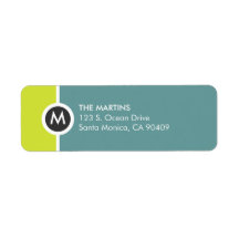 Étiquette de retour Monogramme moderne - Jaune/Ble