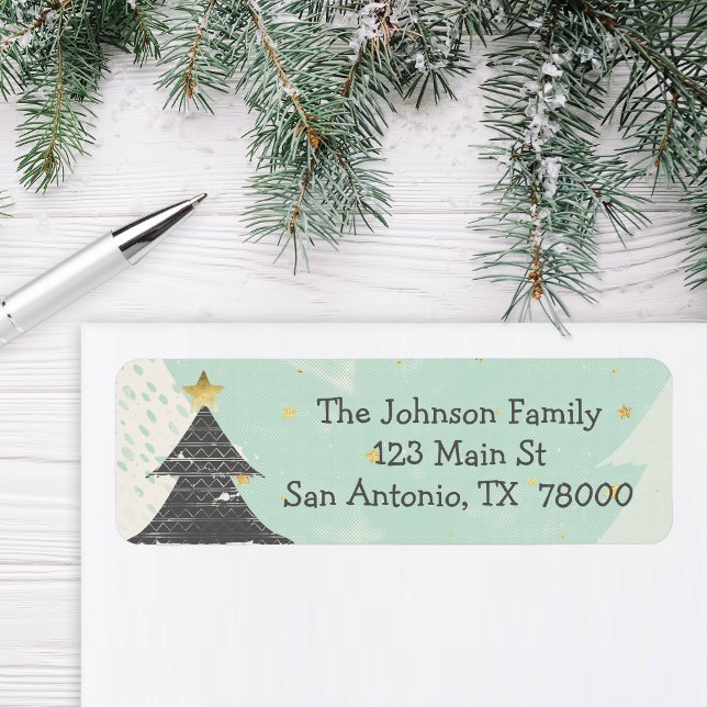 Étiquette de retour pour Noël Boho (Modern Christmas Return Address Sticker)