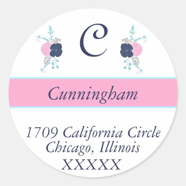 Étiquette de retour rose, marine et Turquoise Flor (Devant)